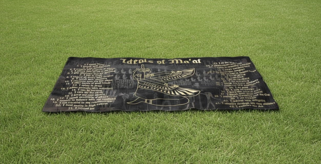 Ma'at Tapestry: Egyptian Decor, 42 Laws, Golden Black Wall Hanging